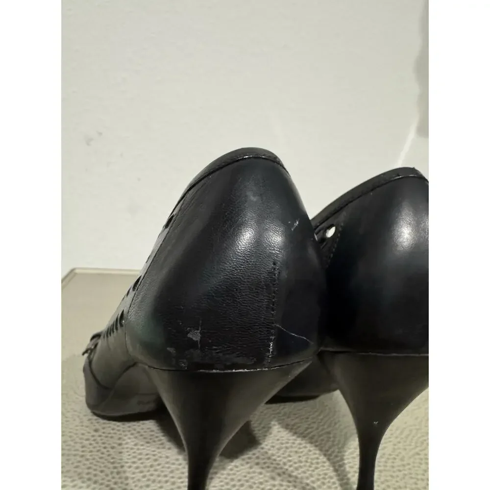 PRADA Y2K Pumps Heel Leather Black Point Toe Cutout Sz 37.5 / 7.5